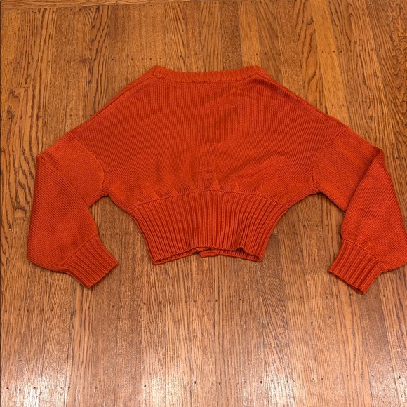 🌞 Farm Rio Orange Chunky Bubble Knit Cardigan • Small • Gold Sun Buttons - Picture 5 of 7